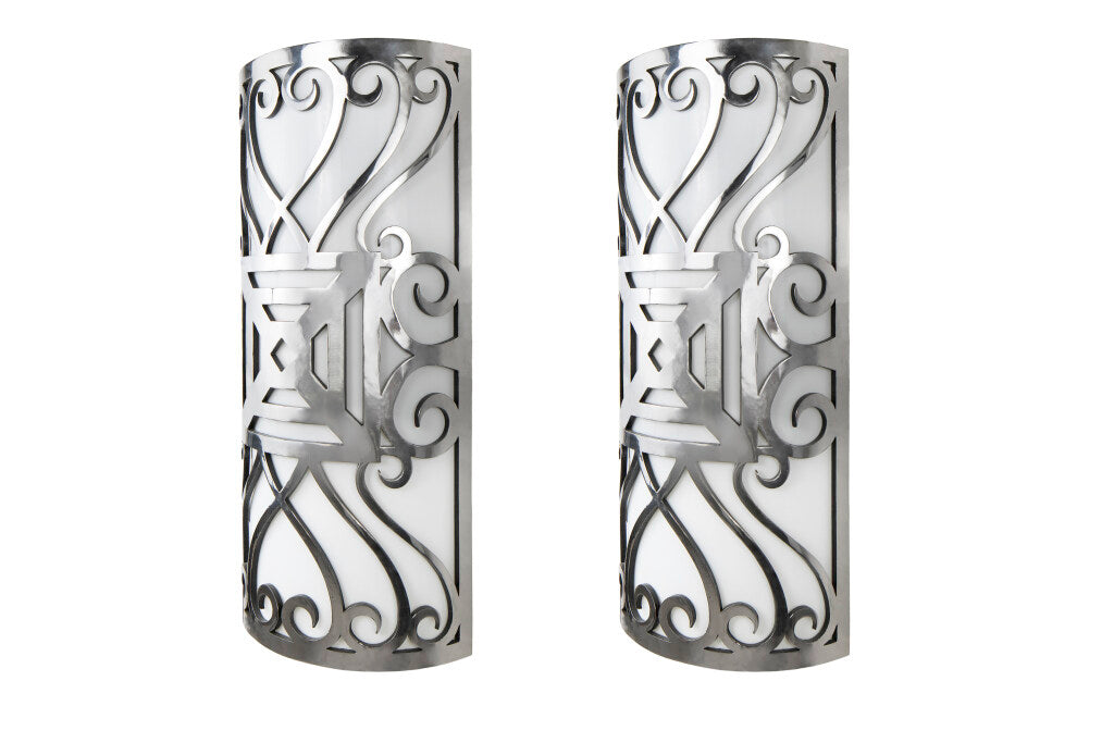 Polished Iron And Opaline Glass Demilune Shaped Six Light Sconce Default