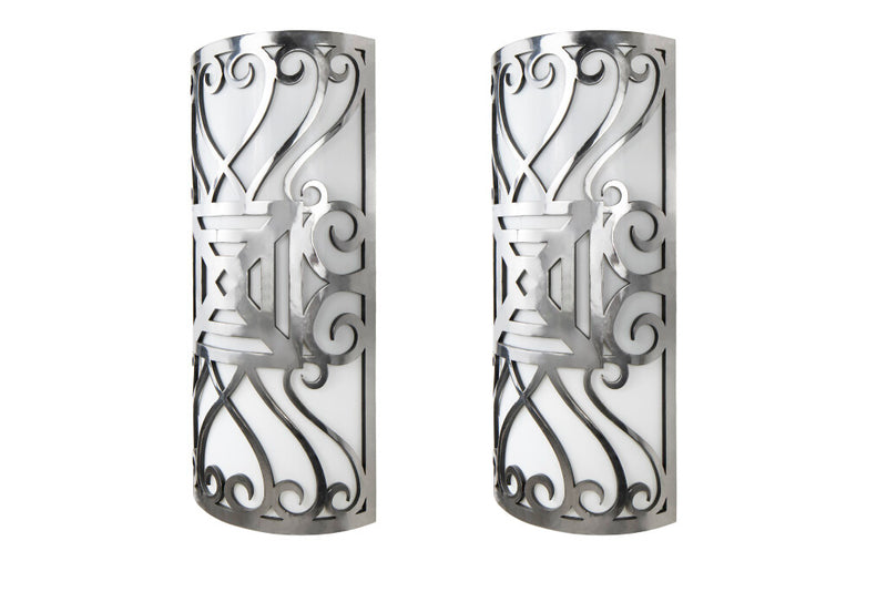 Polished Iron And Opaline Glass Demilune Shaped Six Light Sconce