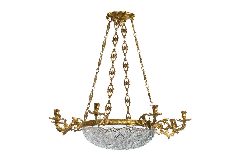 Gilt Bronze And Cut Crystal Bowl Eight Light Chandelier. Denmark Default