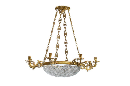 Gilt Bronze And Cut Crystal Bowl Eight Light Chandelier. Denmark Default