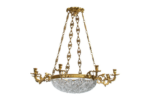 Gilt Bronze And Cut Crystal Bowl Eight Light Chandelier. Denmark Default