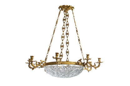 Gilt Bronze And Cut Crystal Bowl Eight Light Chandelier. Denmark Default