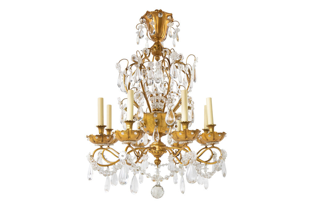 Gilt Bronze, Iron And Crystal Twelve Light Eight Arm Chandelier Default