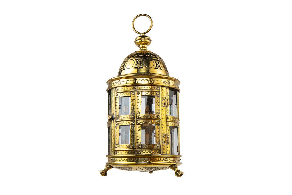 Brass And Paneled Glass Pierced And Etched Nautical Lantern, Hol Default