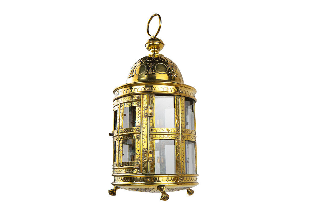 Brass And Paneled Glass Pierced And Etched Nautical Lantern, Hol Default