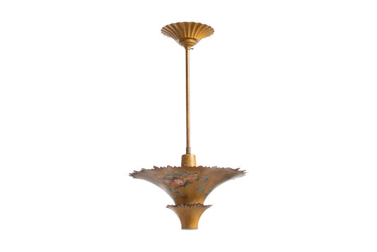 Polychrome Tole And Brass Pendant With Floral Decoration, Italy Default