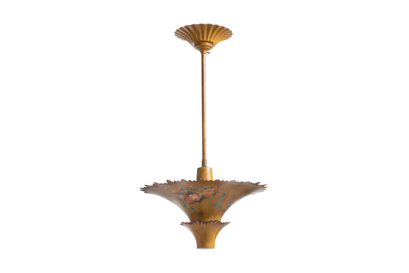 Polychrome Tole And Brass Pendant With Floral Decoration, Italy