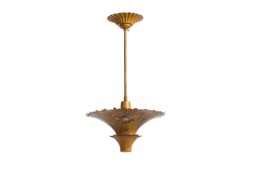 Polychrome Tole And Brass Pendant With Floral Decoration, Italy Default