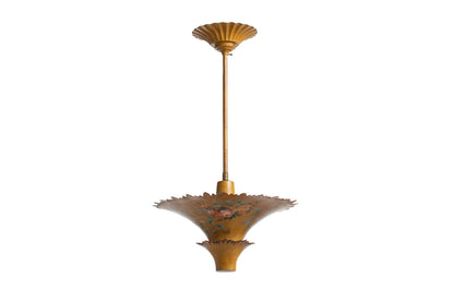 Polychrome Tole And Brass Pendant With Floral Decoration, Italy Default