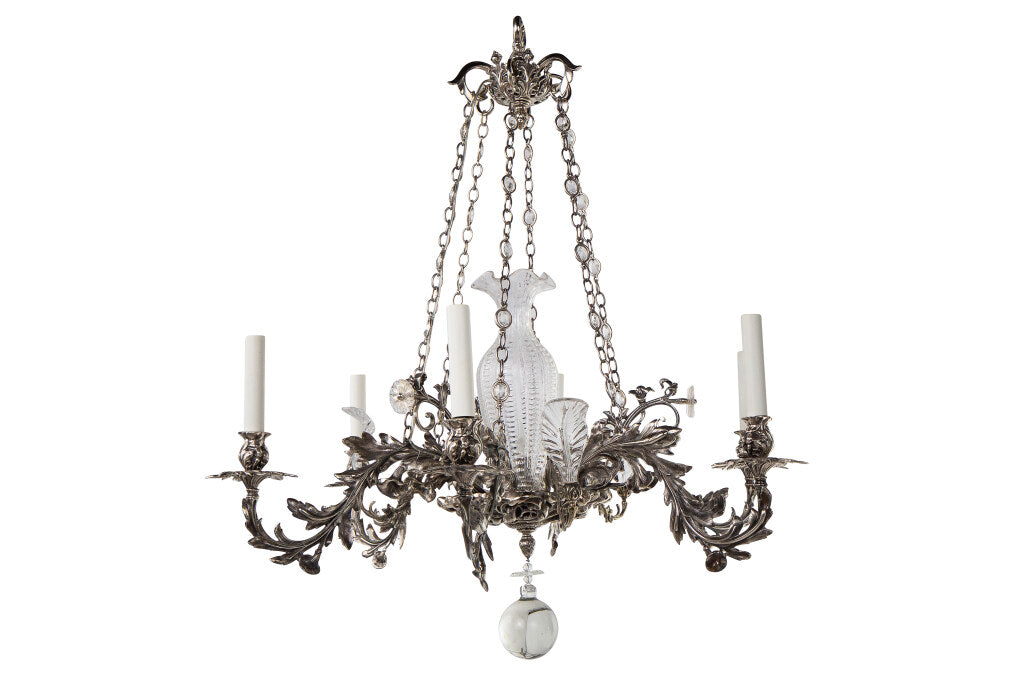 Silvered Bronze And Glass William IV Six Arm, Seven Light Chande Default