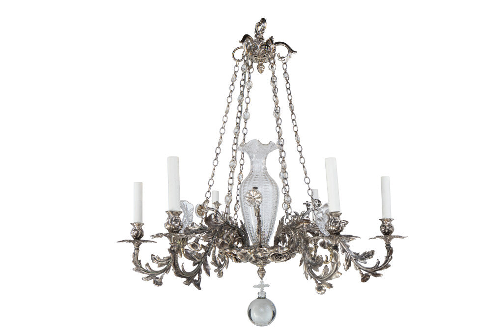 Silvered Bronze And Glass William IV Six Arm, Seven Light Chande Default
