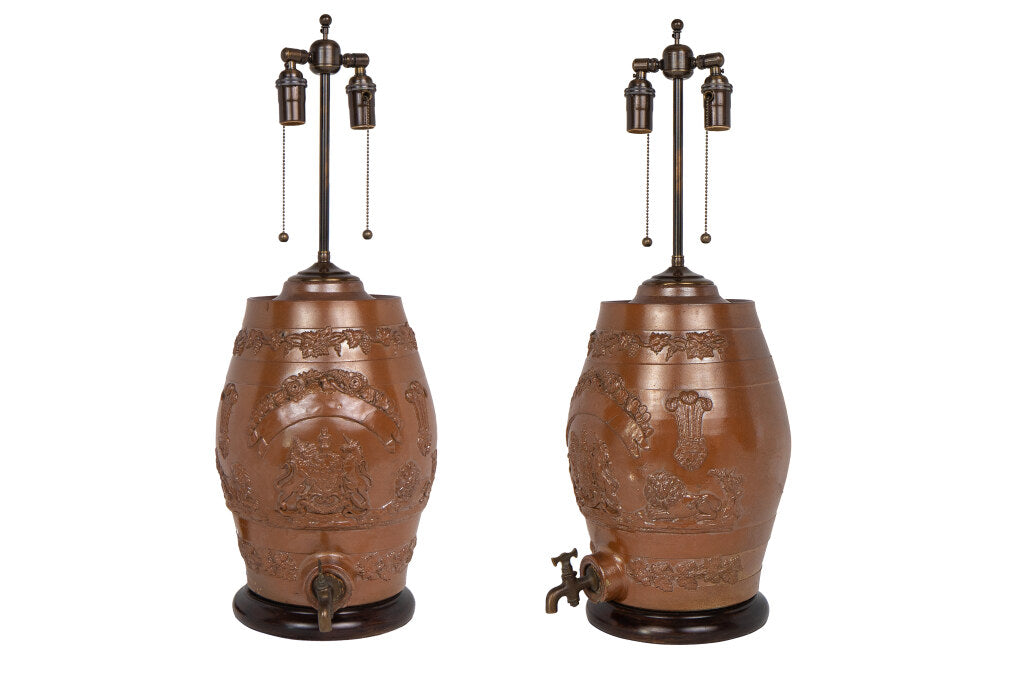 Stoneware Cask Lamp With Royal Crest Decoration, England 19th Ce Default