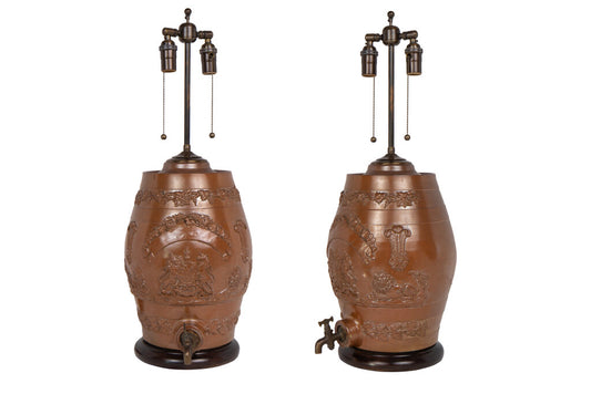 Stoneware Cask Lamp With Royal Crest Decoration, England 19th Ce Default