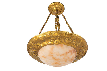 Hand Carved Alabaster And Gilt Iron Eight Light Pendant By "BIND Default