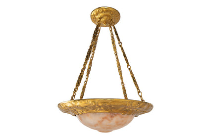 Hand Carved Alabaster And Gilt Iron Eight Light Pendant By "BIND Default