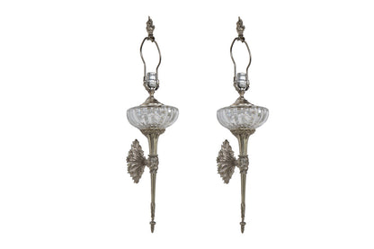 Silvered Bronze And Crystal One Light Torch Style Sconces, Franc Default