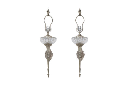 Silvered Bronze And Crystal One Light Torch Style Sconces, Franc Default