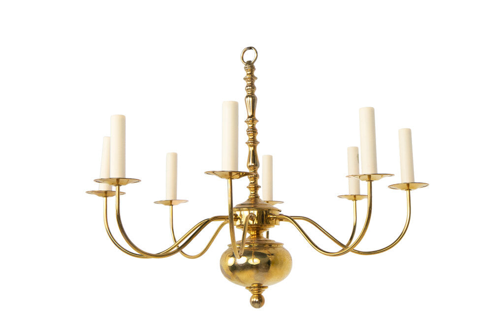 Polished Brass Eight Light Chandelier, Holland 19th Century Default