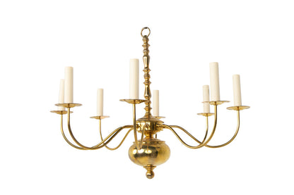 Polished Brass Eight Light Chandelier, Holland 19th Century Default