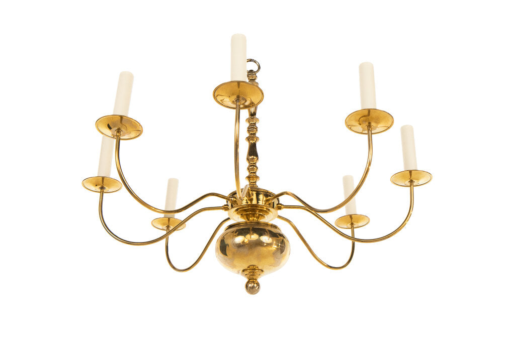 Polished Brass Eight Light Chandelier, Holland 19th Century Default