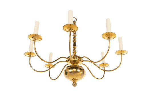 Polished Brass Eight Light Chandelier, Holland 19th Century Default