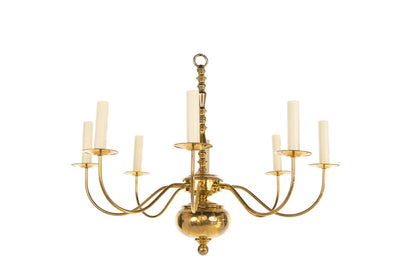 Polished Brass Eight Light Chandelier, Holland 19th Century Default