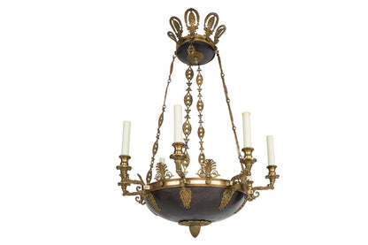 Gilt Bronze and Hammered Tole Eight Arm, Eleven Light Empire Sty