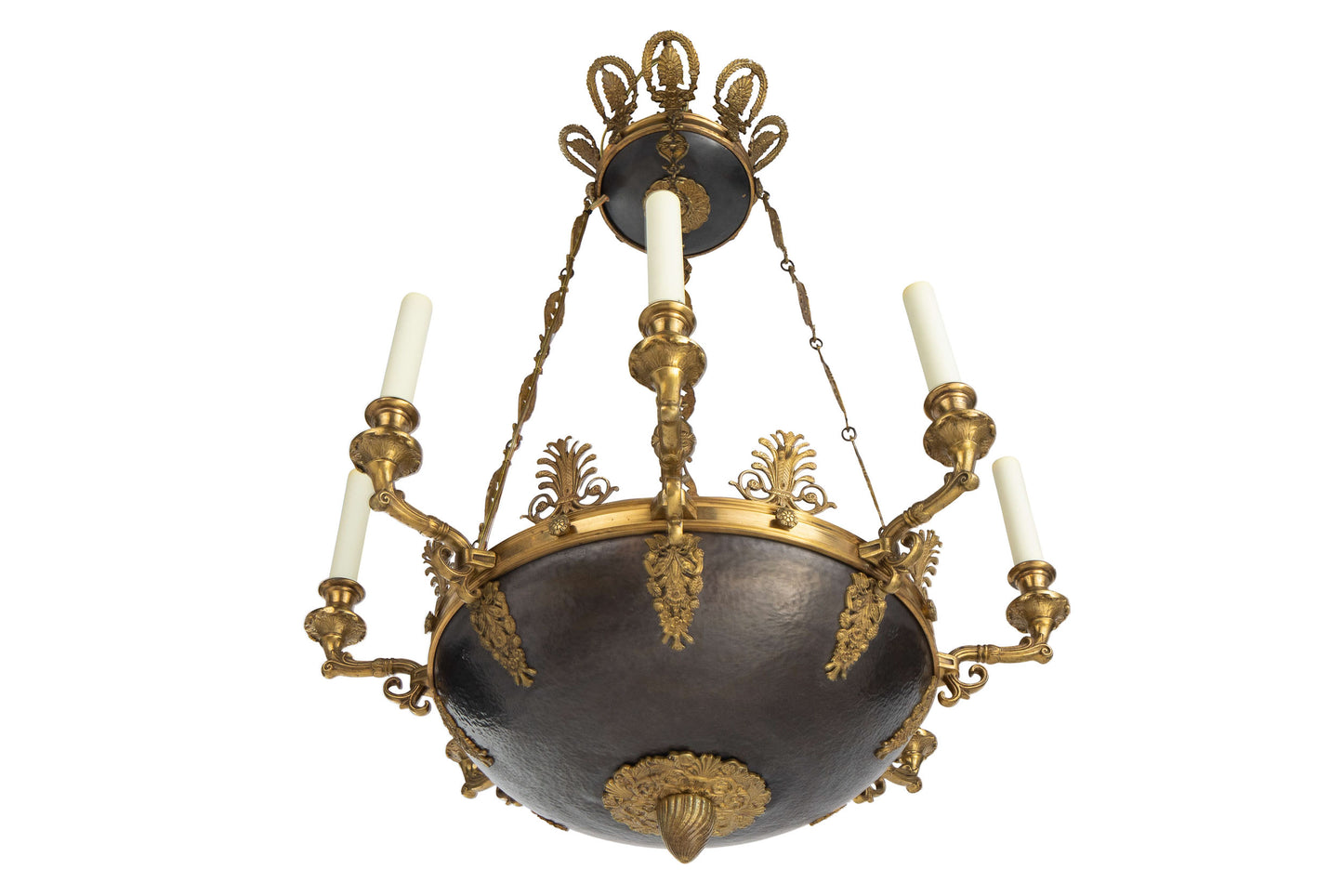 Gilt Bronze and Hammered Tole Eight Arm, Eleven Light Empire Sty