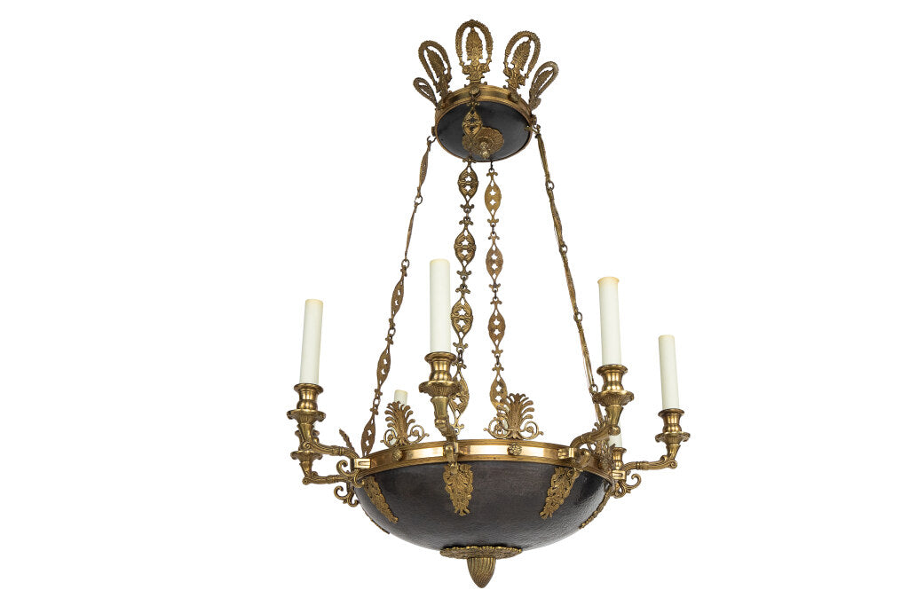 Gilt Bronze Empire Style Eight Light Chandelier, Denmark 20th Ce Default