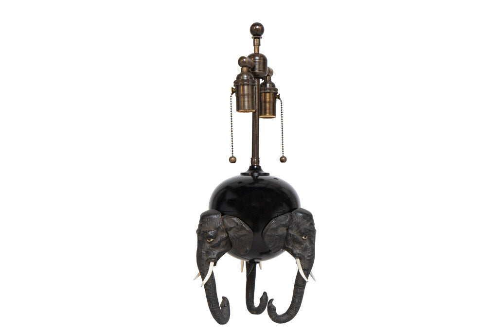 Brass And Polychrome Spelter Elephant Motif Table Lamp, Denmark Default