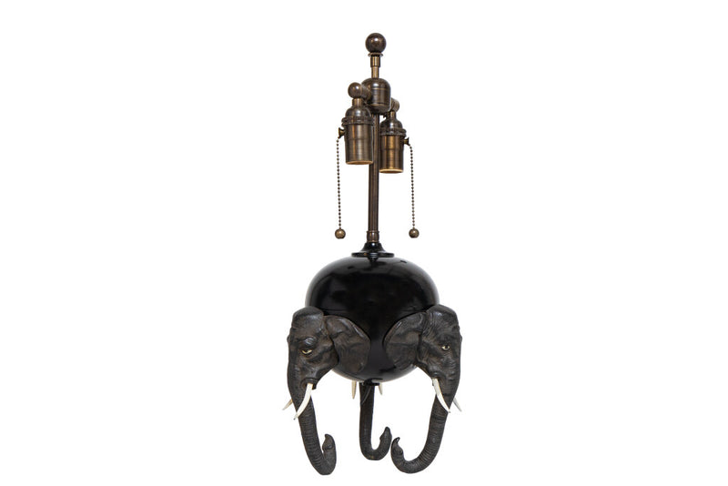 Brass And Polychrome Spelter Elephant Motif Table Lamp, Denmark