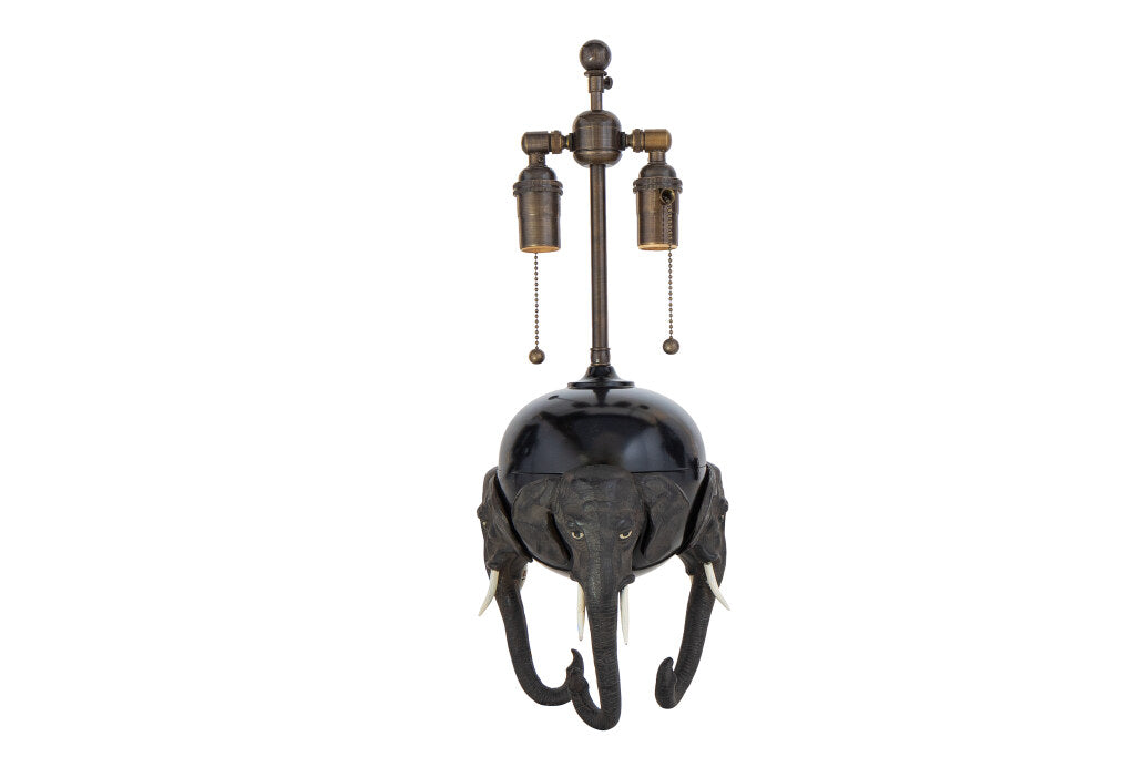 Brass And Polychrome Spelter Elephant Motif Table Lamp, Denmark Default
