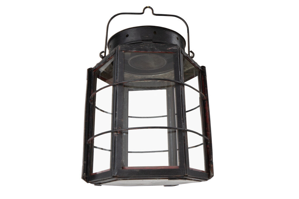 Painted  Iron and Glass Paneled Ship Mast Lantern By L.E. ANDREW Default