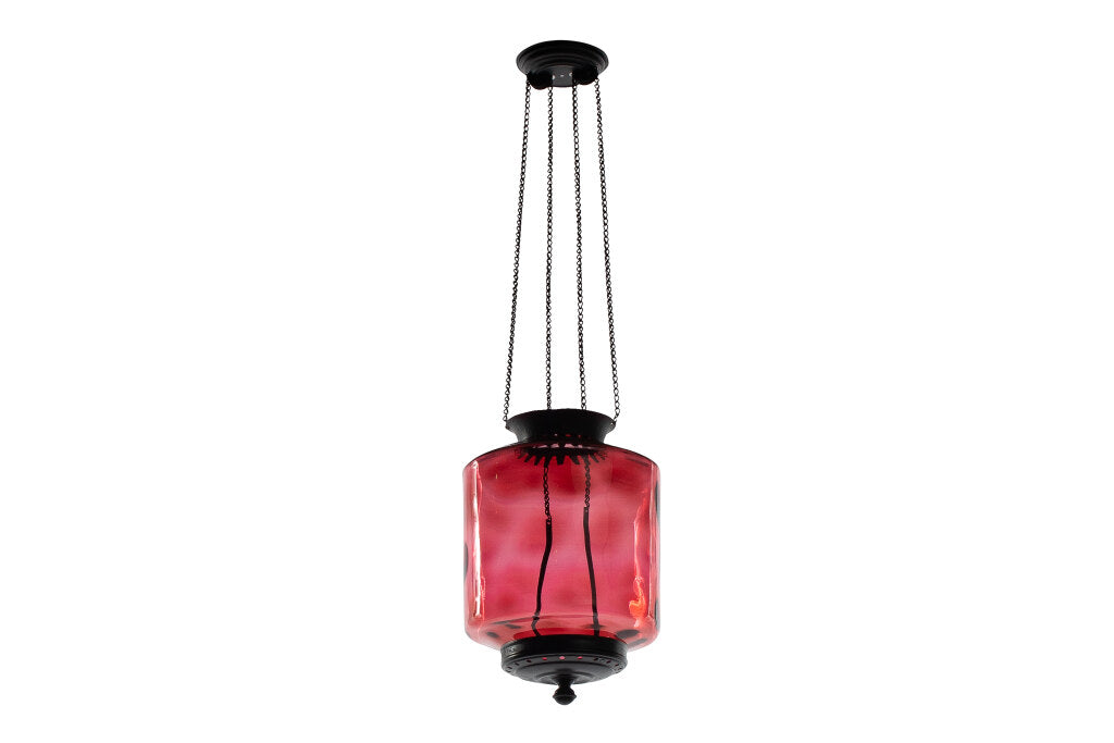 Cranberry Colored Glass And Dark Brass Anglo-Indian Rise And Fal Default