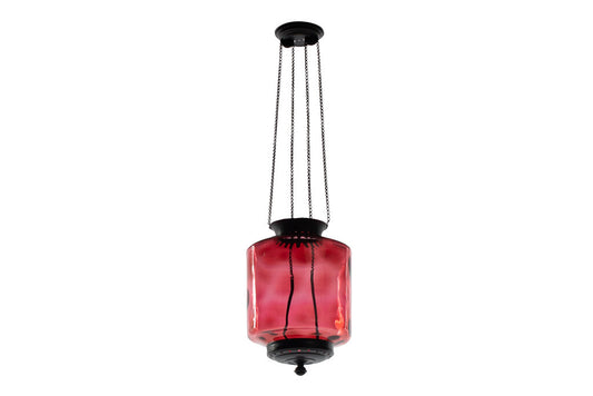 Cranberry Colored Glass And Dark Brass Anglo-Indian Rise And Fal Default