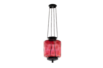 Cranberry Colored Glass And Dark Brass Anglo-Indian Rise And Fal Default