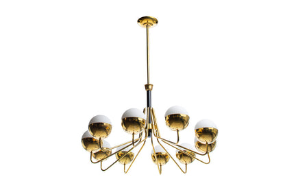 Polished Brass And Frosted Glass Ten Light Chandelier By "STILNO Default