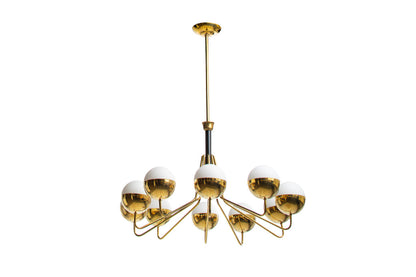 Polished Brass And Frosted Glass Ten Light Chandelier By "STILNO Default
