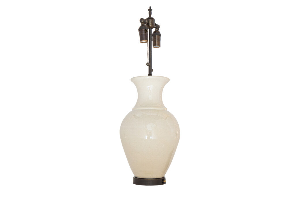 Ceramic Cream Colored Glaze Lamp Mounted On Black Painted Wood B Default