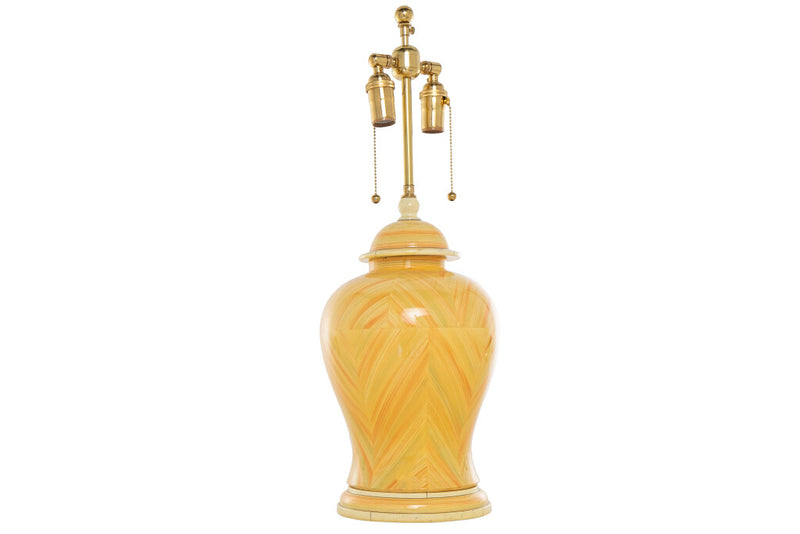 Ceramic Yellow Ginger Jar Decorated Herringbone Pattern Lamp