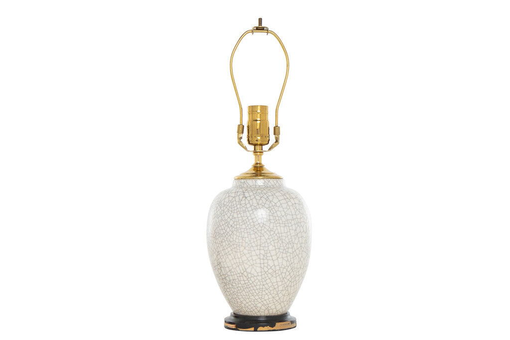 Porcelain Cream Colored Crackleware Table Lamp On Black Wooden B Default
