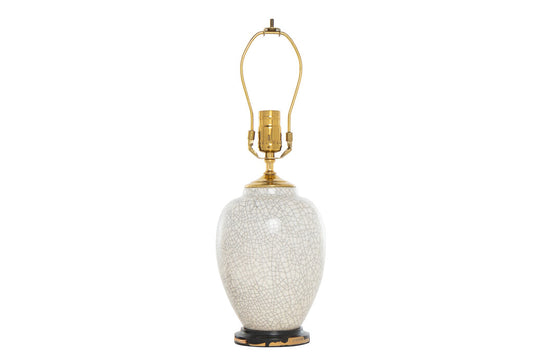 Porcelain Cream Colored Crackleware Table Lamp On Black Wooden B Default