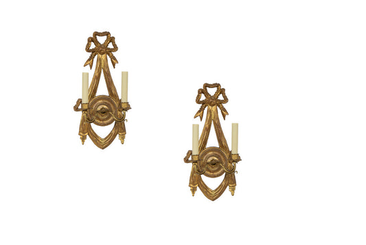 Giltwood And Gesso L.XVI Style Ribbon And Bow Motif Two Light Sc Default