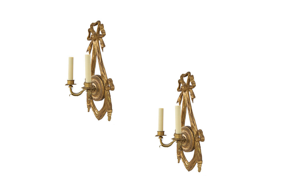 Giltwood And Gesso L.XVI Style Ribbon And Bow Motif Two Light Sc Default