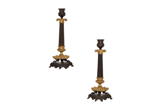Gilt And Black Bronze Louis Philippe Candlesticks, France 19th C Default