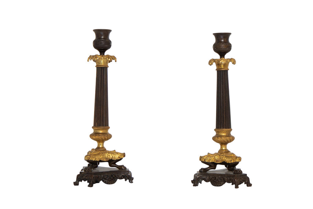 Gilt And Black Bronze Louis Philippe Candlesticks, France 19th C Default