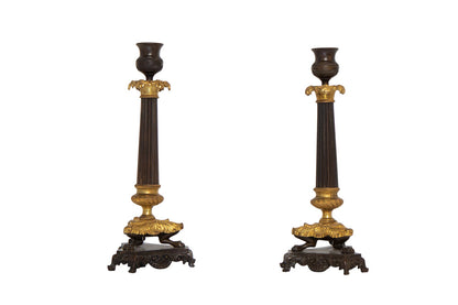 Gilt And Black Bronze Louis Philippe Candlesticks, France 19th C Default