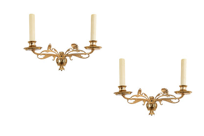 Gilt Bronze Floral Motif Art Nouveau Two Light Swing Arm Sconces Default