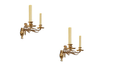 Gilt Bronze Floral Motif Art Nouveau Two Light Swing Arm Sconces Default