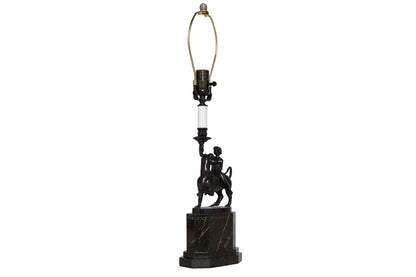 Bronze And Granite Figural Candlestick  Lamp Boy Riding Panther, Default